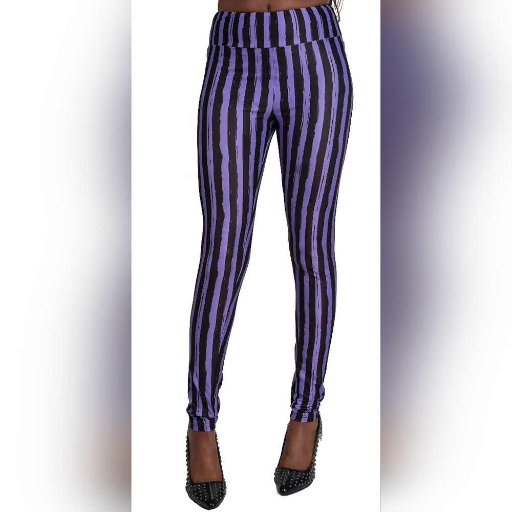 Too Fast Purple Black Striped Leggings